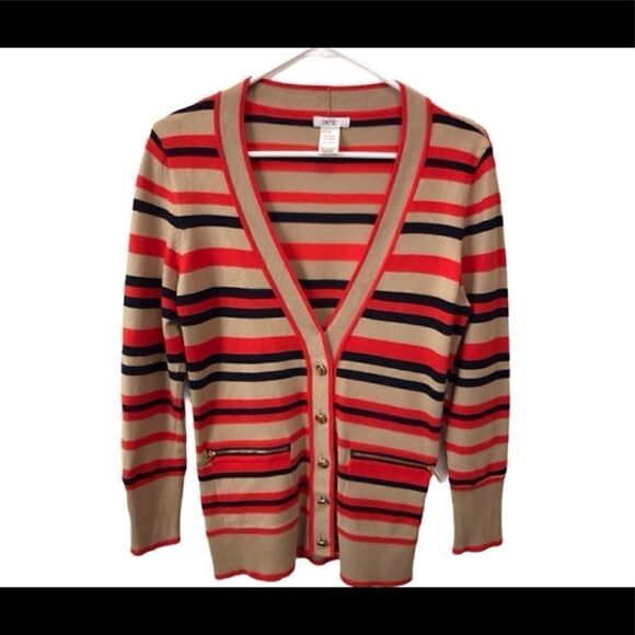 Cache V Neck Stripe Button Up Cardigan Sweater - Picture 4 of 12